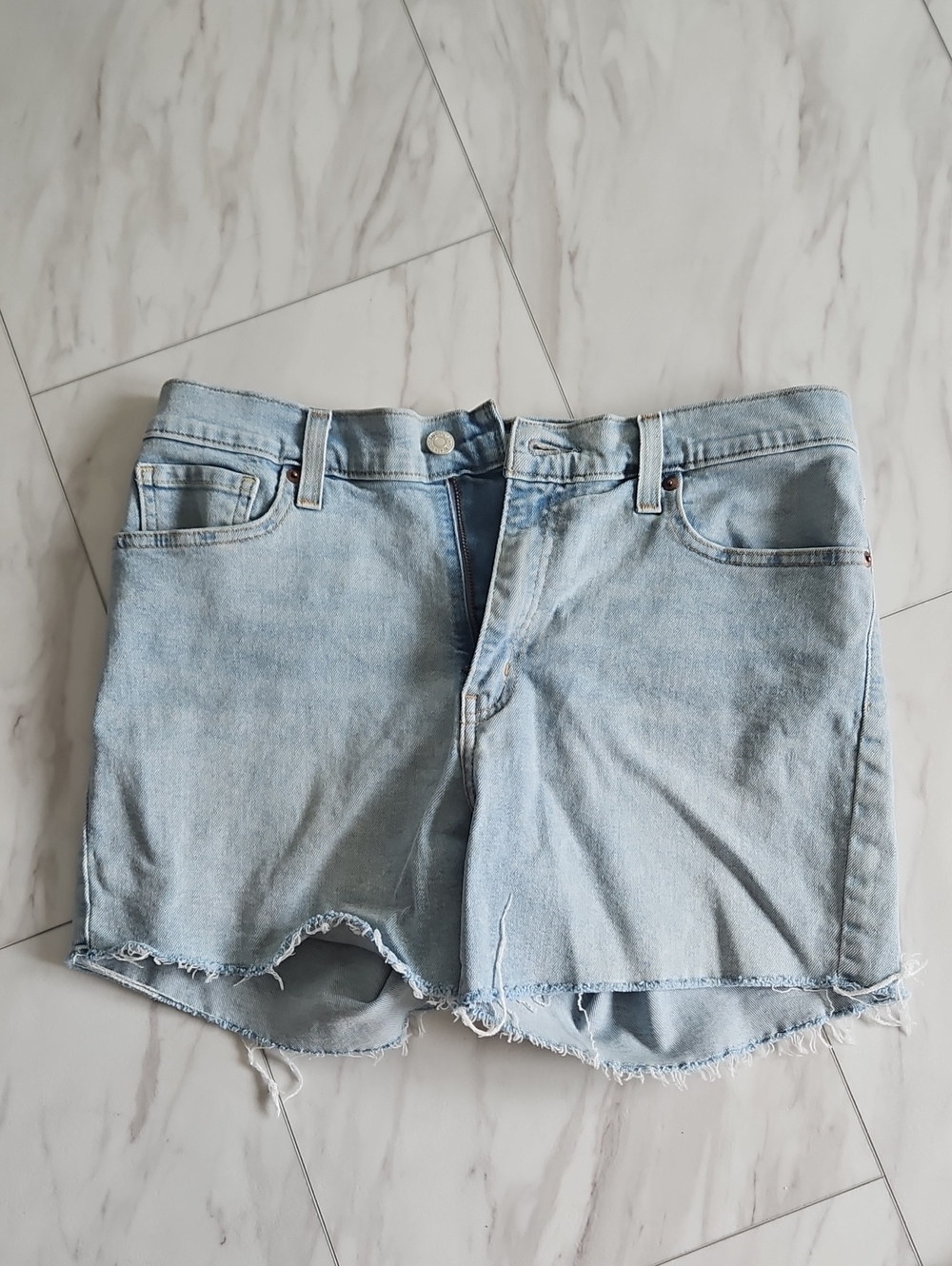 Levi's Light Blue Frayed Hem Denim Shorts